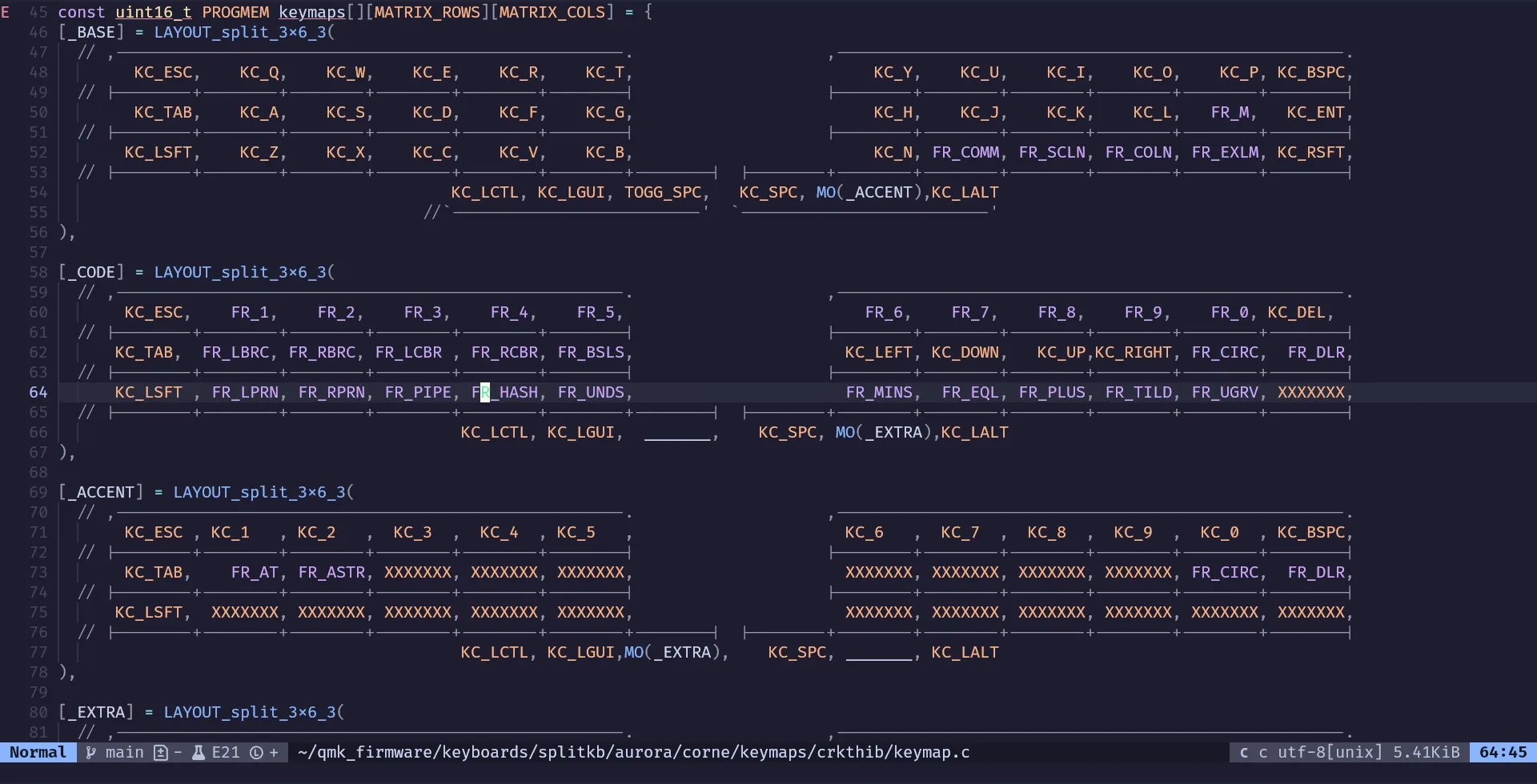 QMK firmware configuration in C