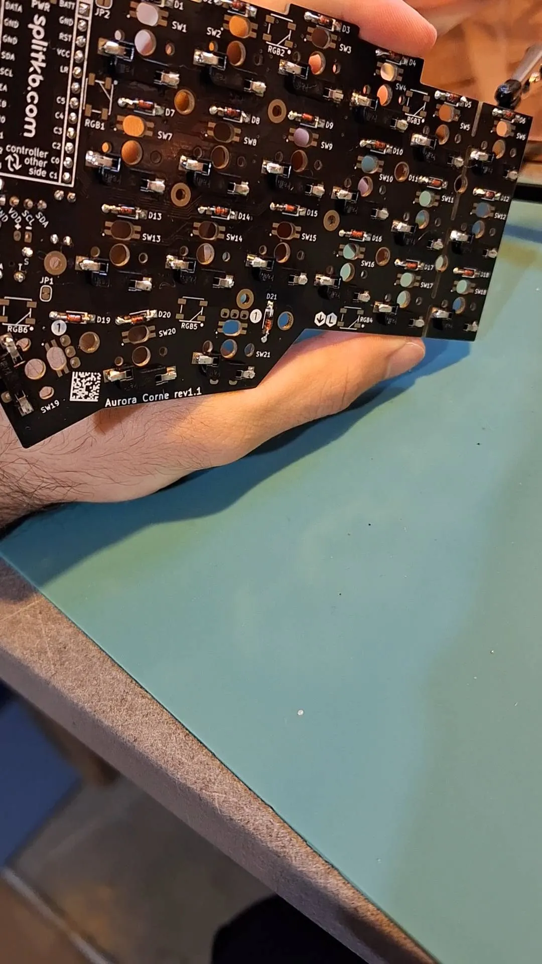 Corne keyboard components before assembly